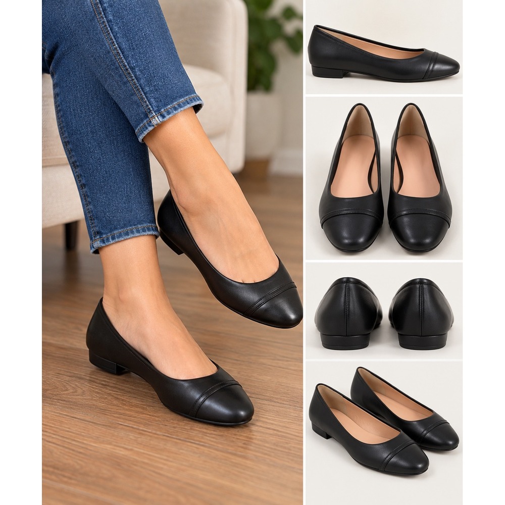 Cole Haan Raquelle Demi Wedge Ballet Flats Black Leather Sz 6.5B Work Minimalist